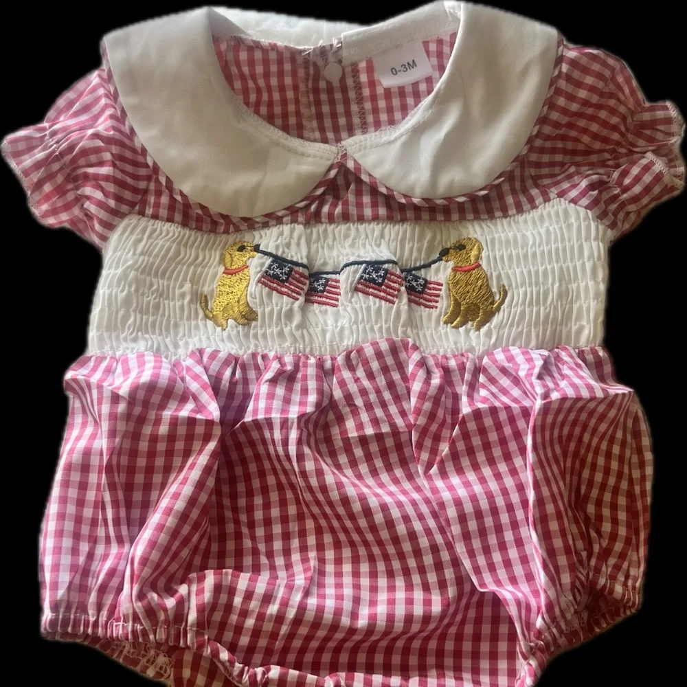 One piece, Vintage, Retro Checkered, 4th july dogs,, banner, new without  tags